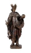 A CARVED SOFTWOOD POLYCHROME FIGURE OF A 14TH CENTURY KING, POSSIBLY FRENCH, 19TH CENTURY