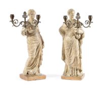 A PAIR OF PLASTER FIGURAL CANDELABRA IN THE MANNER OF HUMPHREY HOPPER, 19TH CENTURY