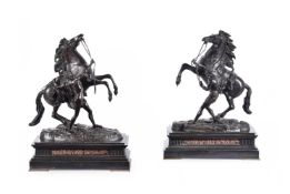 A PAIR OF BRONZE MARLY HORSES AFTER GUILLAUME COUSTOU, LATE 19TH CENTURY