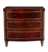A CONTINENTAL MAHOGANY AND BRASS MOUNTED CHEST OF DRAWERS