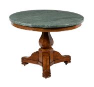 A FRENCH MAHOGANY AND GREEN MARBLE TOPPED CENTRE TABLE