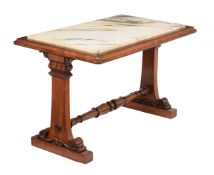 A WILLIAM IV MAHOGANY AND MARBLE TOPPED CENTRE TABLE