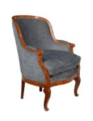 A CONTINENTAL BURR WALNUT FRAMED ARMCHAIR