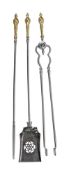 A SET OF THREE VICTORIAN BRASS AND STEEL FIRE TOOLS