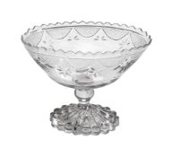 AN IRISH, POSSIBLY CORK, CUT GLASS NAVETTE SHAPED PEDESTAL BOWL