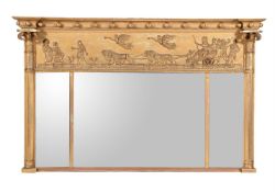 A GEORGE IV GILTWOOD AND COMPOSITION OVERMANTEL WALL MIRROR