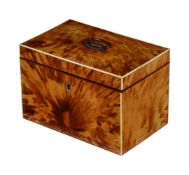 Y A RECTANGULAR TORTOISESHELL AND IVORY STRUNG TEA CADDY