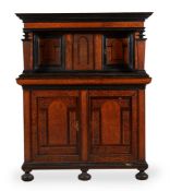 A NORTH EUROPEAN WALNUT, PALMWOOD, EBONISED AND 'SEAWEED' MARQUETRY CABINET, 18TH CENTURY