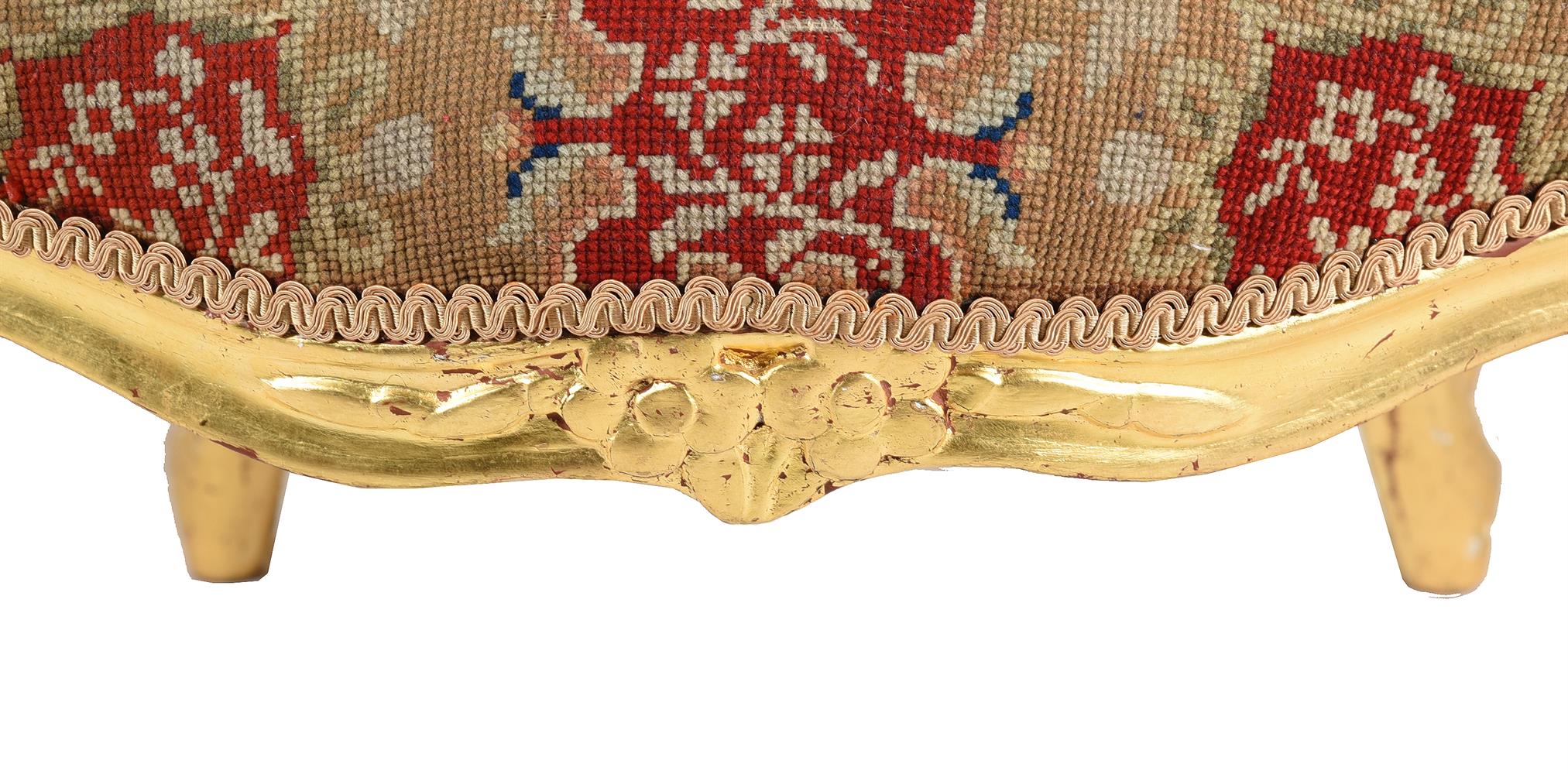 A SET OF SIX GEORGE III GILTWOOD AND TAPESTRY UPHOLSTERED ARMCHAIRS IN LOUIS XV STYLE - Image 4 of 4