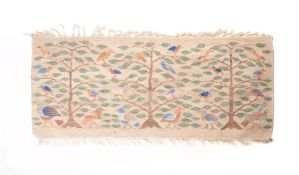 A WOOL WORK WALL HANGING OR RUG
