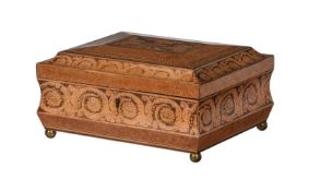 Y A REGENCY BURRWOOD, PARQUETRY, AND PENWORK WORK BOX