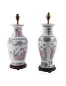 TWO SIMILAR MODERN CHINESE FAMILLE VERTE STYLE TABLE LAMPS