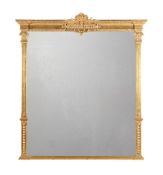 A GILTWOOD OVERMANTEL LOOKING GLASS IN VICTORIAN STYLE