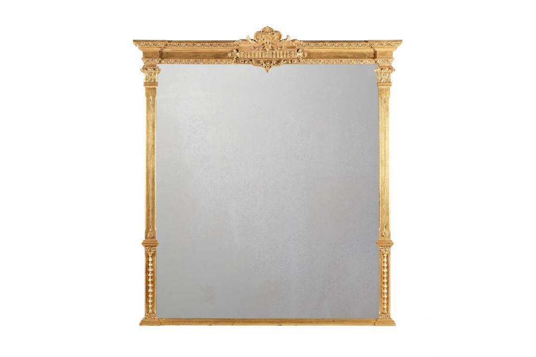 A GILTWOOD OVERMANTEL LOOKING GLASS IN VICTORIAN STYLE - Image 1 of 2