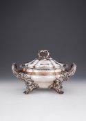 AN EARLY VICTORIAN SILVER LOBED OVAL SOUP TUREEN AND COVER