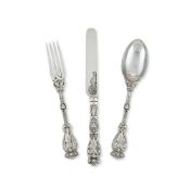 A VICTORIAN CASED SILVER RICH FIGURE PATTERN DESSERT SERVICE FOR TWELVE PLACE SETTINGS