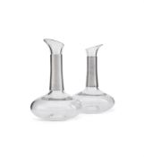 A PAIR OF DANISH SILVER MOUNTED GLASS CARAFES, HENNING KOPPEL FOR GEORG JENSEN