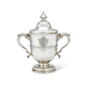 A VICTORIAN SILVER TWIN HANDLED TROPHY CUP AND COVER