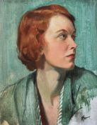 λ HERBERT JAMES GUNN (BRITISH 1893-1964), HEAD STUDY, LADY IN GREEN