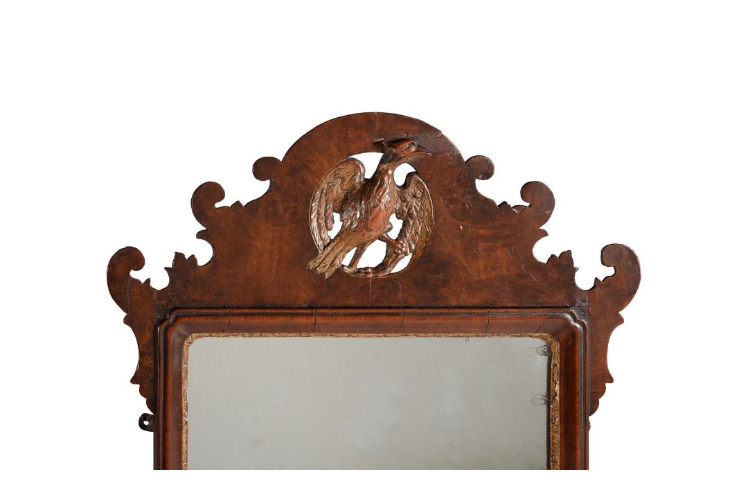 A GEORGE II WALNUT FRETWORK WALL MIRROR - Image 2 of 3
