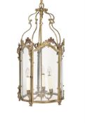 A GILT METAL HALL LANTERN