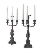 A PAIR OF BRONZE EGYPTIAN REVIVAL CANDLESTICKS, LATE 19TH CENTURY