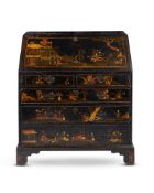 A GEORGE III BLACK LACQUER AND POLYCHROME JAPANNED BUREAU, CIRCA 1780