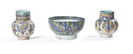 THREE ITEMS OF MOROCAN POTTERY, 19TH CENTURY