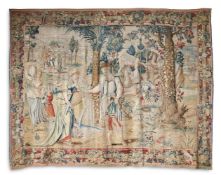 A BRUSSELS BIBLICAL TAPESTRY DEPICTING REBECCA AND ELIEZER AT THE WELL ,MID/EARLY 16TH CENTURY