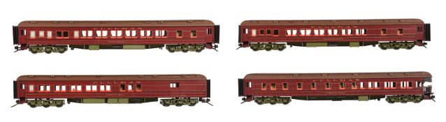 A fine detailed gauge 1 rake of four USA Pullman coaches