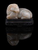 A Chinese pale celadon jade ram