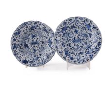 Two Chinese blue and white 'crab and fish' dishes