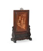 A large Chinese hongmu and boxwood table screen