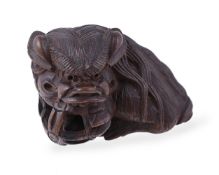 Sato Masayoshi: A Japanese Boxwood Netsuke of a Shishi