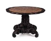 A Chinese hardwood and marble centre table