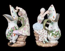A PAIR OF MEISSEN (OUTSIDE DECORATED) FIGURAL EWER GROUPS