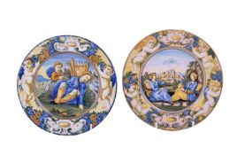 A SMALL PAIR OF CASTELLI MAIOLICA PLATES