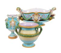 A MINTON MAJOLICA BACCHIC URN