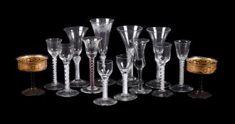A GROUP OF FOURTEEN VARIOUS DRINKING GLASSES