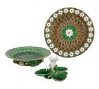 A MINTON MAJOLICA TREFOIL LILY CENTREPIECE