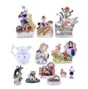 A SELECTION OF STAFFORDSHIRE MOSTLY STAFFORDSHIRE FIGURES AND GROUPS