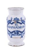 AN ENGLISH DELFT BLUE AND WHITE DRUG JAR