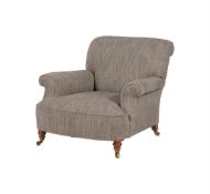 A VICTORIAN WALNUT AND UPHOLSTERED ARMCHAIR