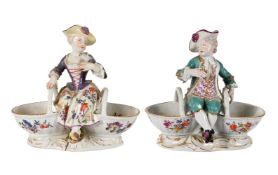 TWO ASSOCIATED MEISSEN FIGURAL TABLE SALTS