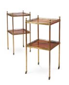 A PAIR OF VICTORIAN GILT BRASS AND MAHOGANY ETAGERES, LATE 19TH CENTURY