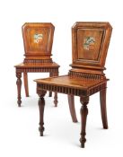 A PAIR OF EARLY VICTORIAN PADOUK HALL CHAIRS, MID 19TH CENTURY
