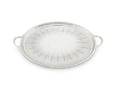 A VICTORIAN SILVER OVAL TWIN HANDLED TRAY