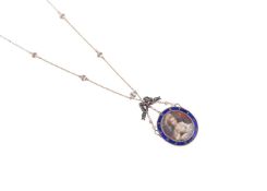 Y A 19TH CENTURY FRENCH DIAMOND, RUBY AND ENAMEL MINIATURE PENDANT