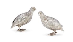 A PAIR OF SILVER MODELS OF GROUSE
