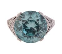 AN ART DECO BLUE ZIRCON AND DIAMOND DRESS RING, CIRCA 1920